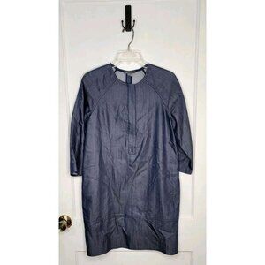 Vince Blue Chambray Denim 3/4 Sleeve Quarter Zip Mini Dress Size XS Pockets
